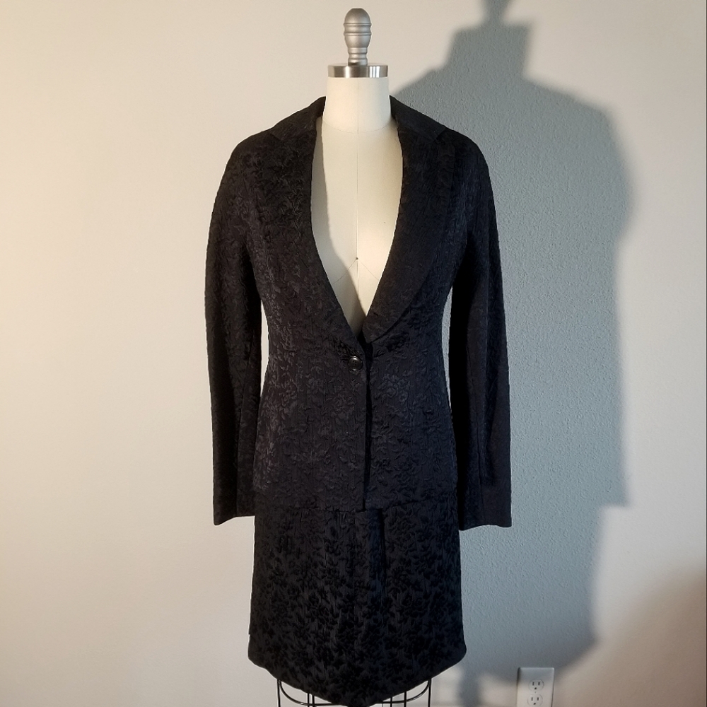Philippe Adec Paris Vintage Black Floral Jacquard Skirt Suit (Jacket 6; Skirt 8)